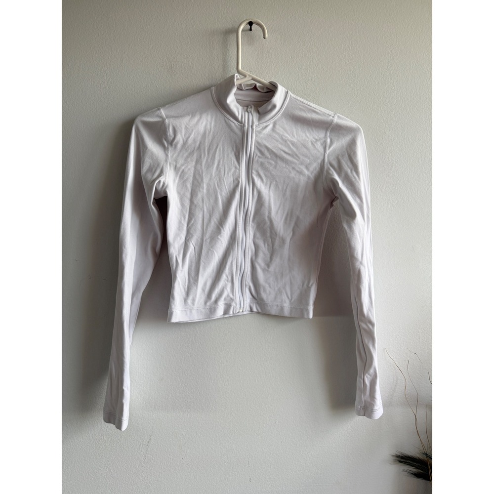 TnaAction Aritzia Women White Cropped Long Sleeve Full Zip Athletic Jacket S